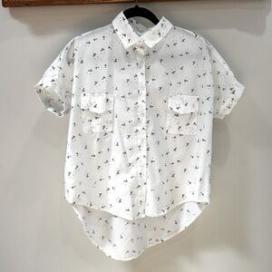 White Floral Button Up